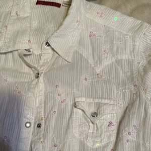 Adiktd White Button Down Shirt with Subtle Pink Accents